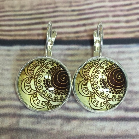 Henna Flower Abstract Glass & Silver Earrings - Picture 2 of 4